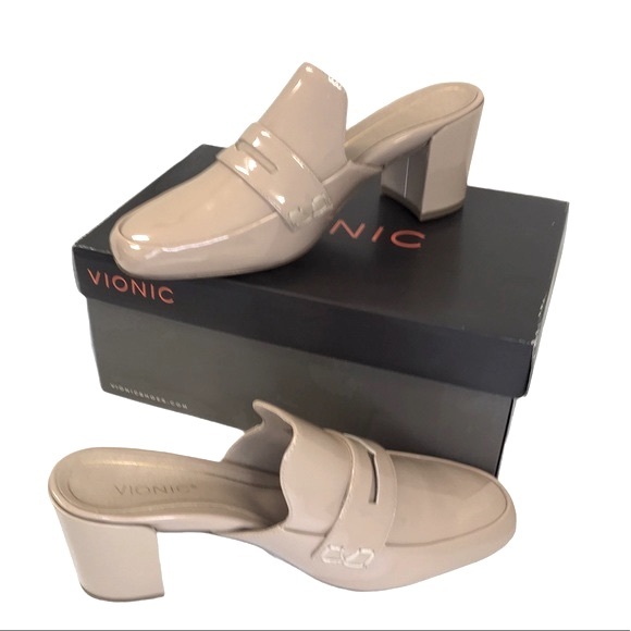 Vionic Shoes - Vionic Plaza Annabel Patent Leather Nude Mules